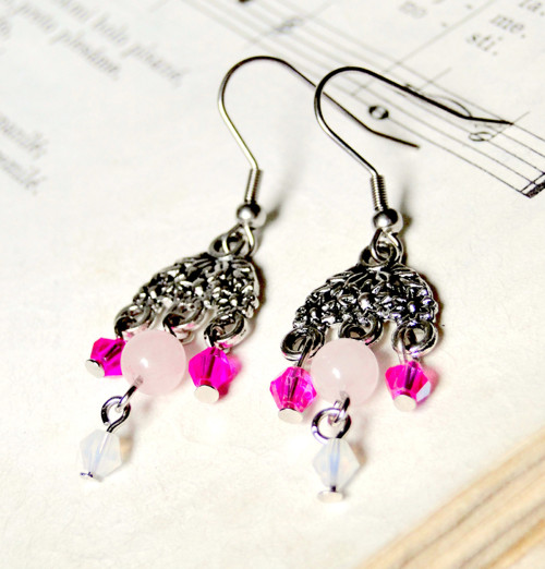 Pink & Rose Quartz Earrings (Stainless Steel)