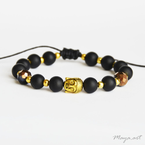 Zlatočerný shamballa náramek s Buddhou