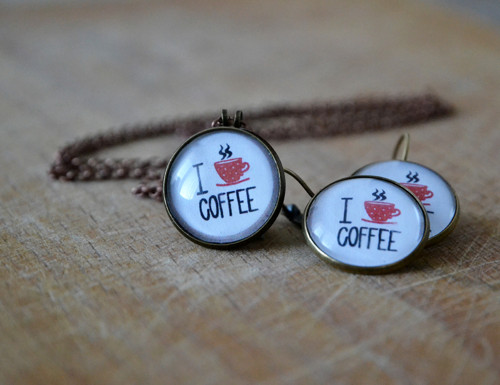 Set náušnic a náhrdelníku - I love coffee