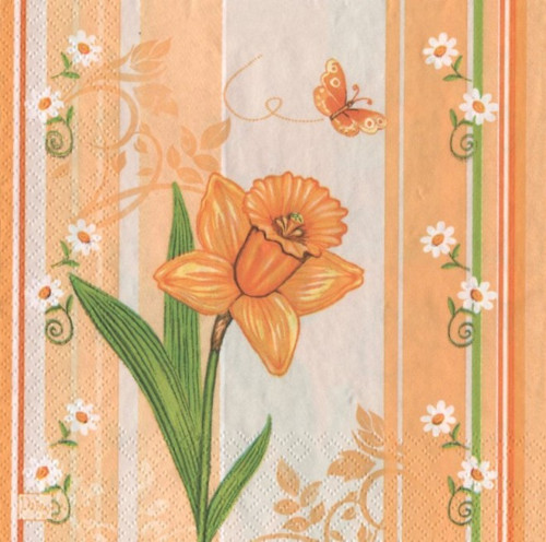 Papírový ubrousek,oranžová,narcis,květina,2kusy