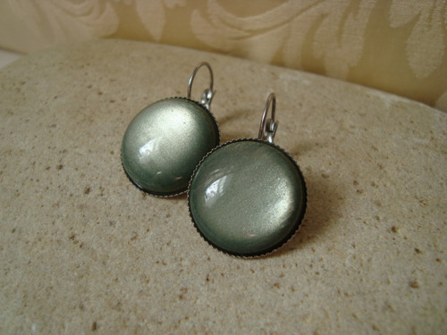 Nerezové náušnice velvet shiny green grey