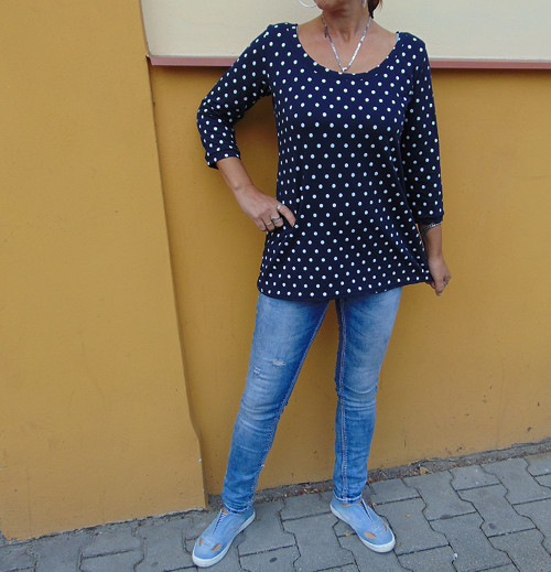Tm.modrý puntik do A,3/4 rukáv — foto 1