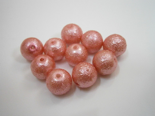 Voskované perly vroubkované 10mm (10ks) - růžové