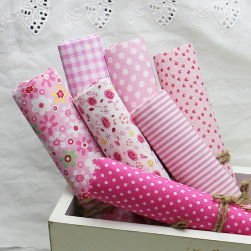 Zbytky látek 50cm x 50cm- sada 7 kusů- růžová