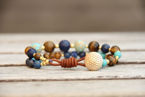 Bohemian dvojradový náramok lapis lazuli — foto 1