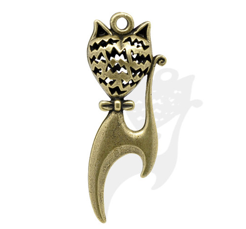 Přívěšek vintage kočka bronz 3D / 48x18 mm