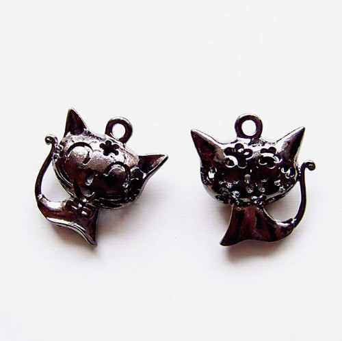 Přívěšek kočka 3D/ gunmetal/ 24x21mm/ 1ks