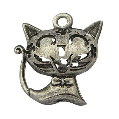 Přívěšek kočka 2 3D/ ant.stříbro/ 23x33mm