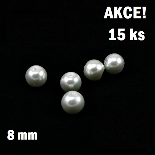 SKLENĚNÉ PERLY bílé, 8 mm, 15 ks - AKCE! — foto 1