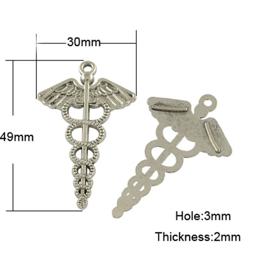 Přívěšek caduceus / ant.stříbro/ 49x30mm
