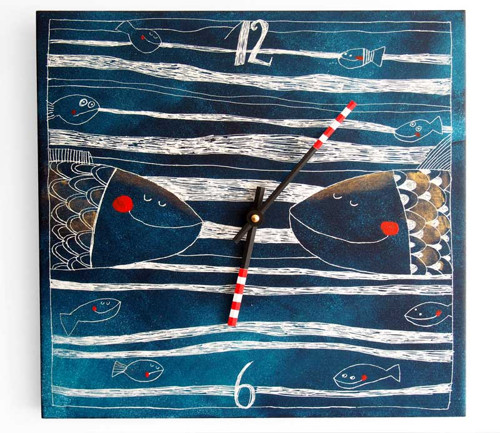 Keramické hodiny 33x33cm - Rybí II