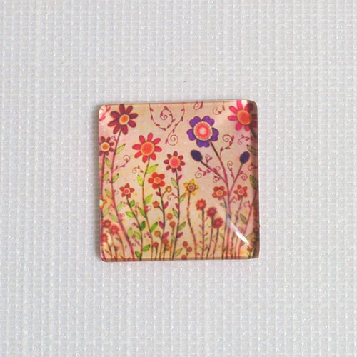 Čočka čtvercová 20x20mm-barevné květiny (za 1ks)