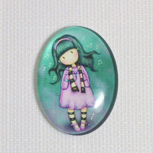 Čočka oválná 18x25 mm-dívka růžová-zelená (za1ks)