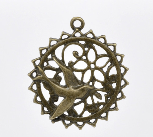 Ptáček v kruhu/ ant.bronz/ 29x26mm