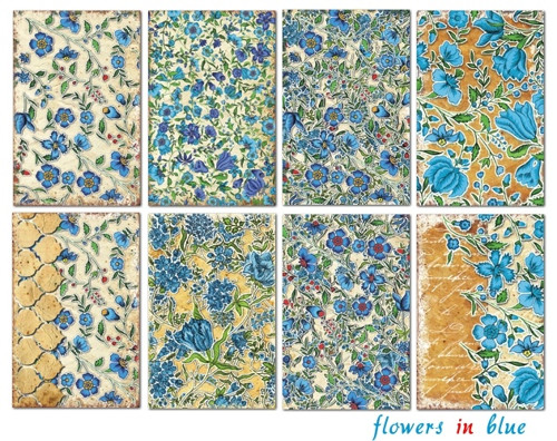 Sada mini papírů Flowers in blue — foto 1