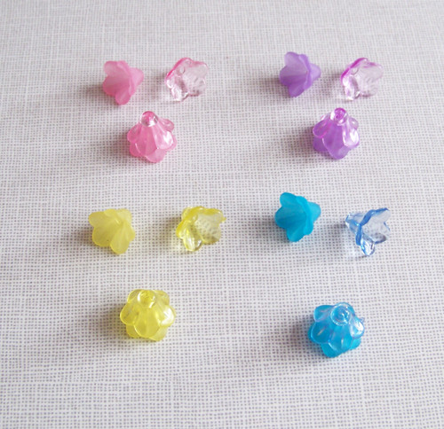 Akrylová kytka zvonek/14x10mm/ stř.růžová MIX/ 4ks