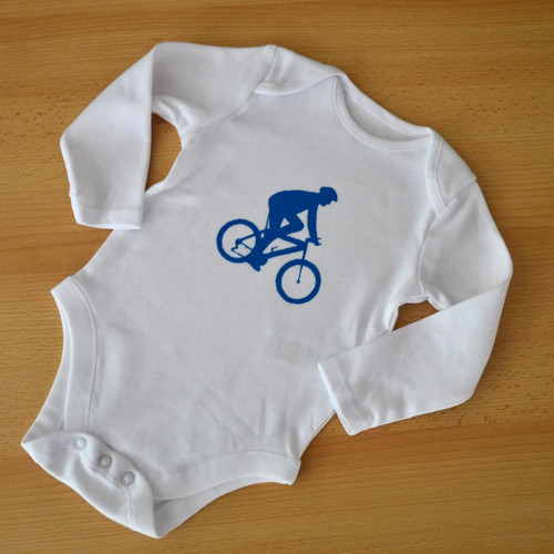 Dětské body s modrým cyklistou, dlouhý rukáv
