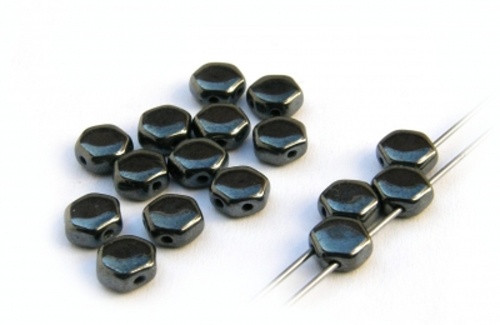 Skleněné korálky HEXAGON 6mm (50ks) - hematit