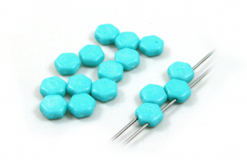 Skleněné korálky HEXAGON 6mm (50ks) - tyrkys