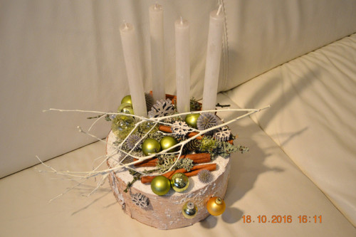 Adventní svícen bříza bílo-zelená — foto 1