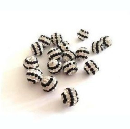 Shamballa korálek 10 mm - stříbrno černé pruhy