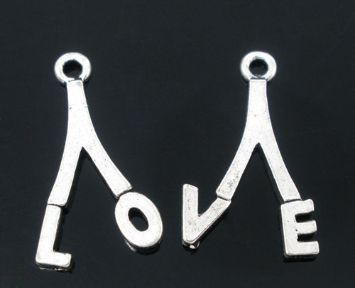 Přívěšek duo LOVE/ platina/ 21x12mm