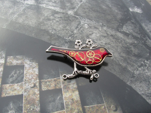 BROŽ PTAČÍ......červená,steampunk — foto 1