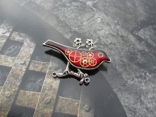 BROŽ PTAČÍ......červená,steampunk II — foto 1