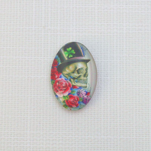 Čočka oválná 20x30mm-lebka v klobouku (za 1ks)
