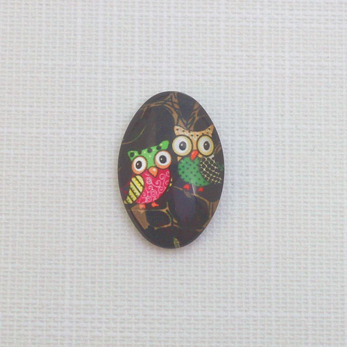 Čočka oválná 18×25mm-2 sovy na černé (za 1ks)