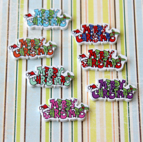 Dřevěný knoflík ~ Marry Christmas ~ 34 mm