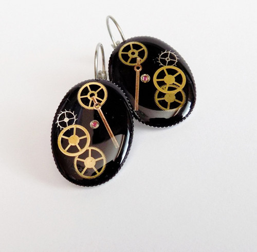 Velké černé steampunk naušnice z oceli — foto 1