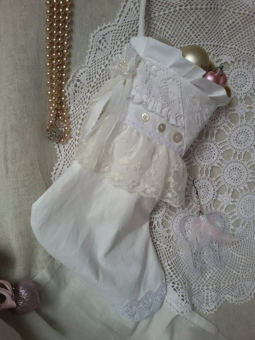 Vánoční shabby punčocha v bílé — foto 1