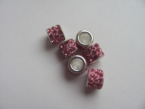 Štrasový váleček růžový 8x10 mm 9 ks