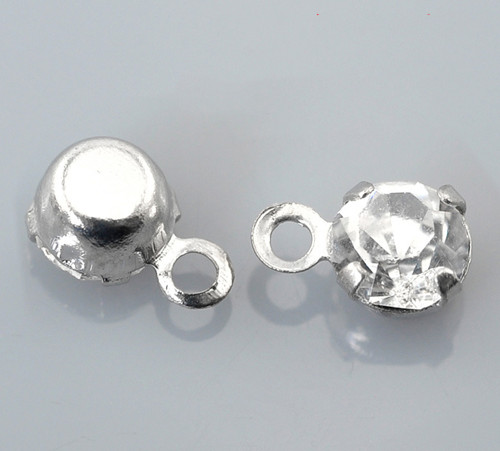 Kamínek v kotlíku/ čirý/ platina/ 6x4mm