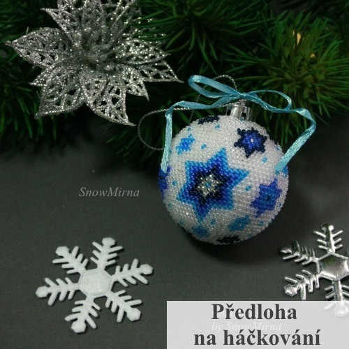 Vánoční háčkovaná baňka VZOR - modré hvězdy