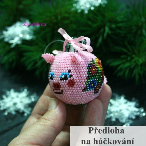 Vánoční háčkovaná baňka VZOR - prasátko