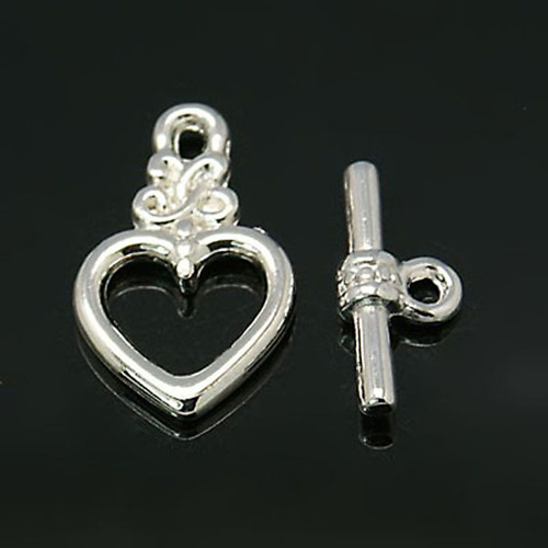 Americké zapínání srdce vzor/ stříbro/ 21x13mm