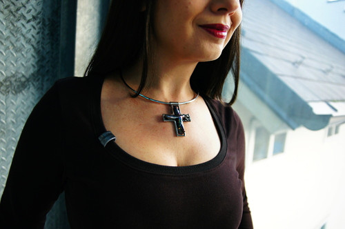Nerezový náhrdelník ...." Pearly cross" — foto 1