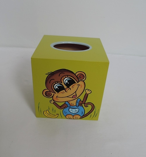 Dřevěná krabička na kapesníky-opičky zelené