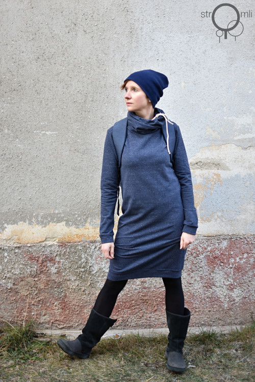 Šaty teploučké modré s melírem, vel. S — foto 1