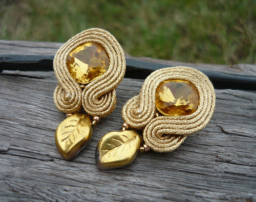Soutache náušnice Golden Honey — foto 1