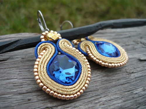 Soutache náušnice Luxury Gold&Sapphires — foto 1