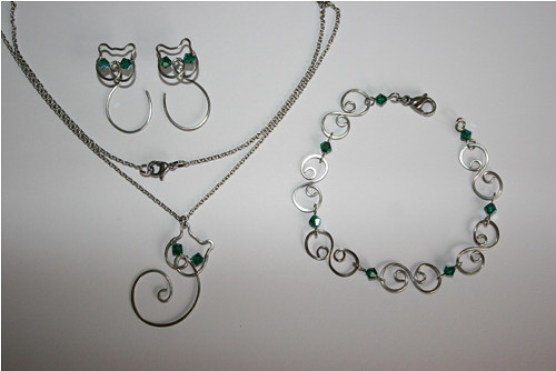 Souprava - Kočičky - chirurgická ocel - Swarovski