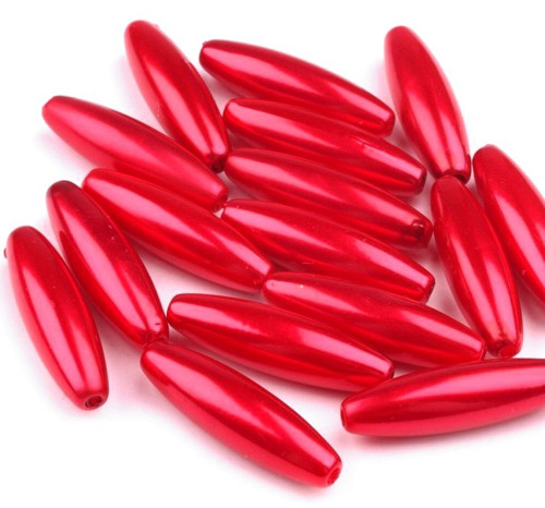 Plast. voskované korálky olivy 30x10 mm - 6 ks