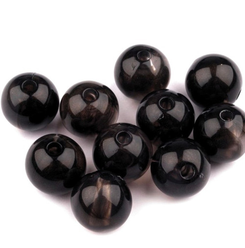 Plast.korálky šedočerné 12 mm - 8 ks