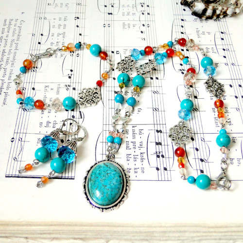 Natural Turquoise & Carnelian Set / Set šperkov