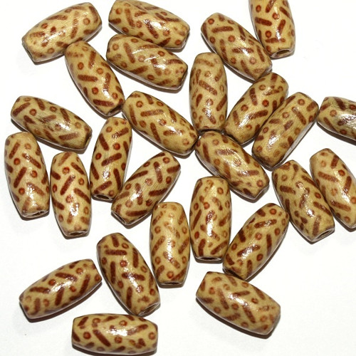 Dřevěné korálky - vzorované 15 x 7 mm (cena 50 ks)