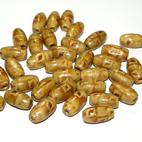 Dřevěné korálky - vzorované 15 x 8 mm (cena 50 ks)