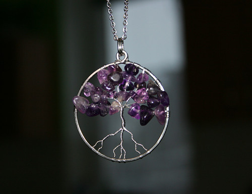 Amulet AMETYSTOVÝ STROM ŽIVOTA - chirurgická ocel